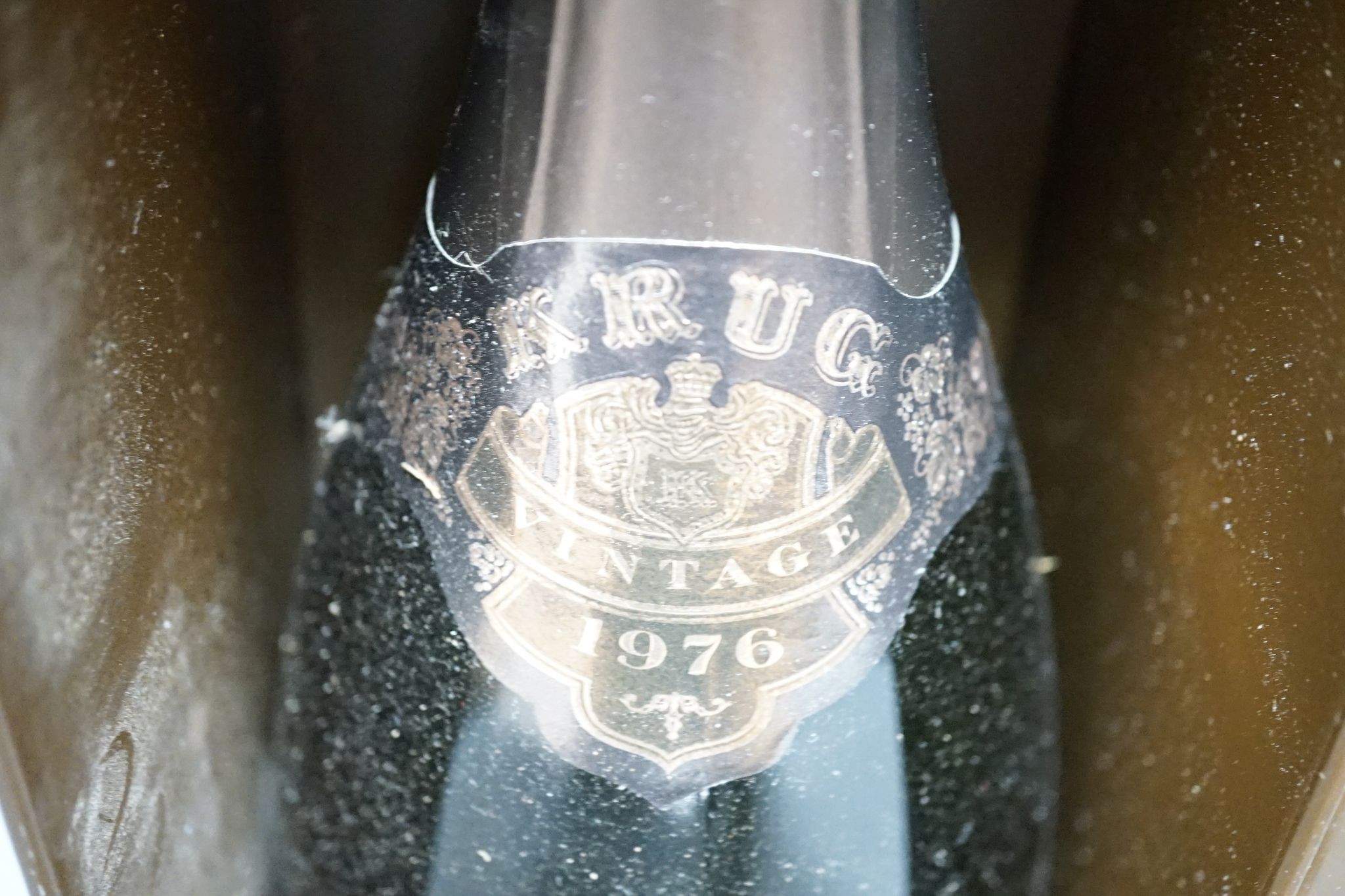 A single cased bottle of Krug 1976 Champagne